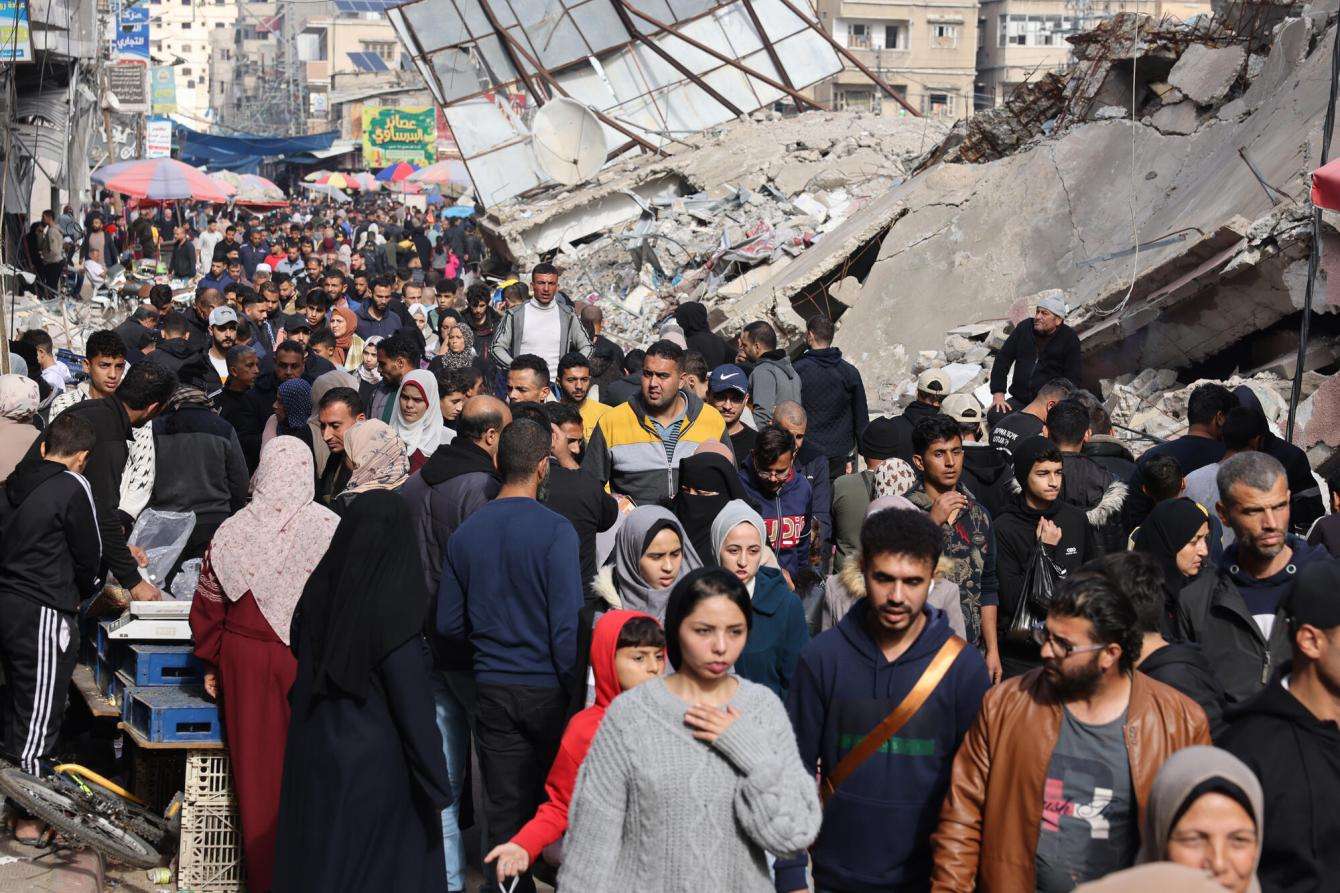 Palestinians crowded into the streets of Rafah in southern Gaza.