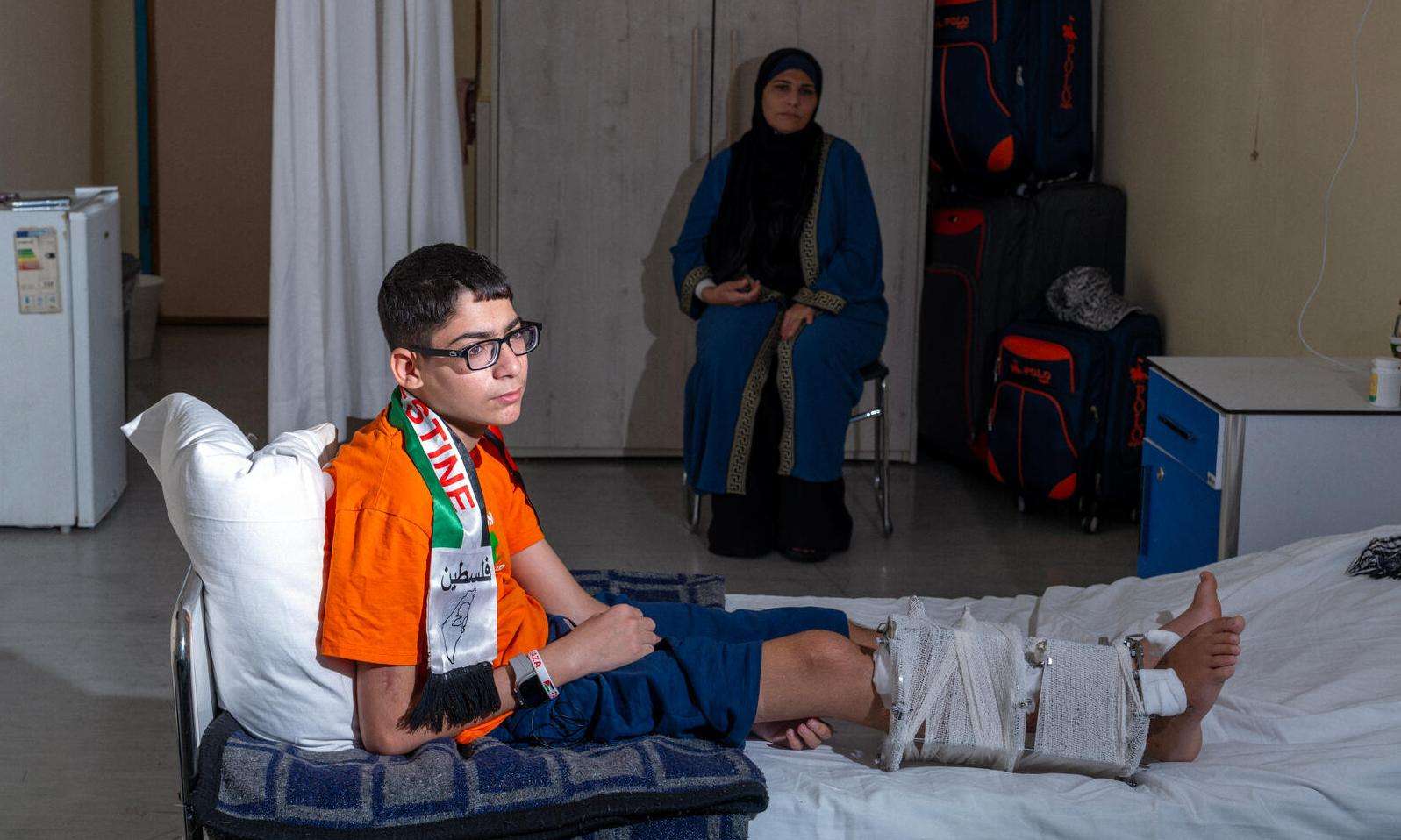 Abdul Rahman, a Palestinian boy from Gaza on a hospital bed in Jordan.