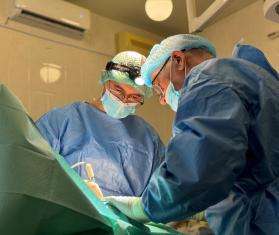 A medical team in Ukraine operates on a patient. 